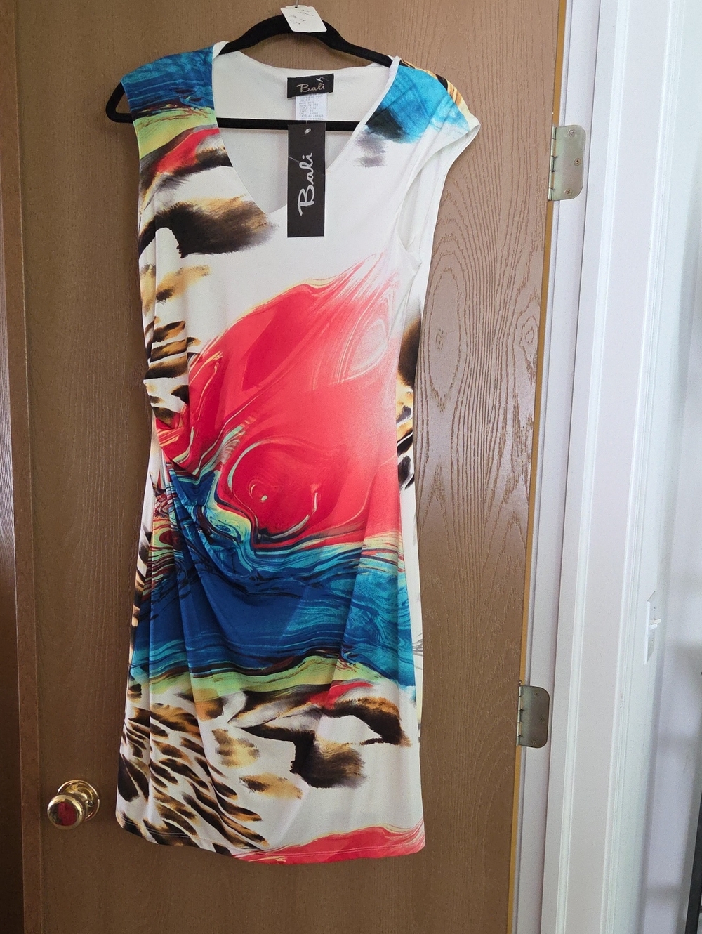 Bali NWT vneck Sleeveless Midi Dress M, Multi Abstract, Size 10